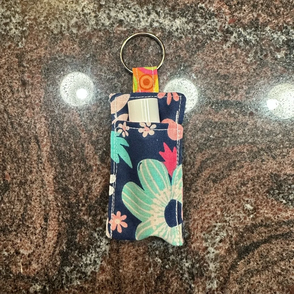 Handmade lip balm holder keychain- floral print